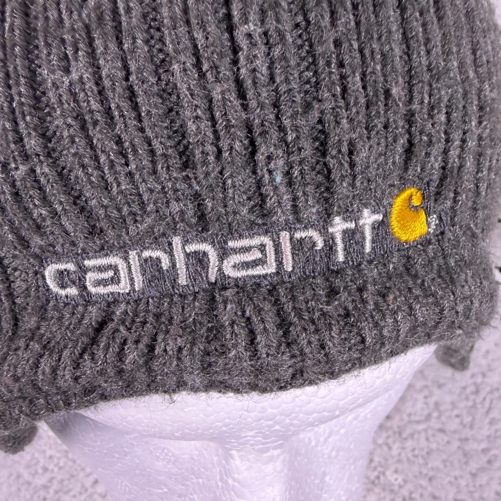 Carhartt Firesteel Beanie‎ Hat Mens One Size Gray Logo Acrylic Ribbed Ear Flaps - Picture 6 of 10